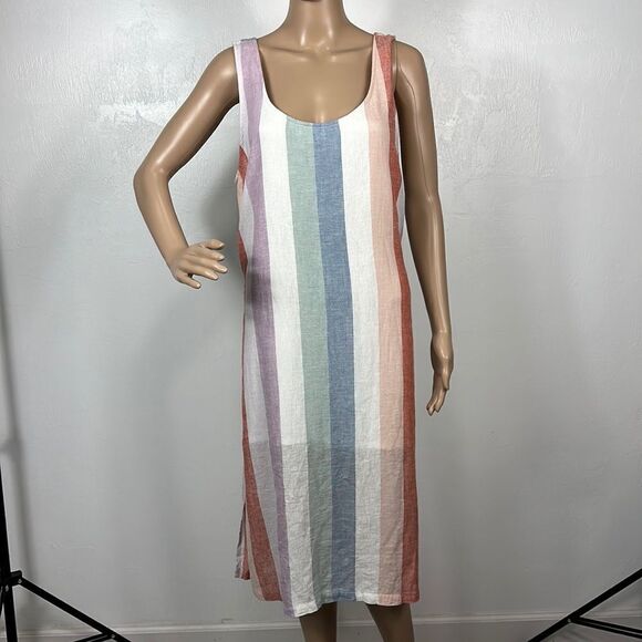 Chelsea & Theodore Dresses & Skirts - Chelsea & Theodore Linen Blend Colorful Striped Sleeveless Midi Dress Size L